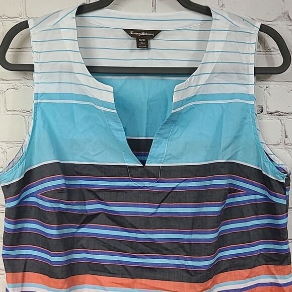 Tommy Bahama Ladies Aqua Blue Seaside Stripe Sleeveless Tunic Blouse Summer Top - Picture 3 of 11